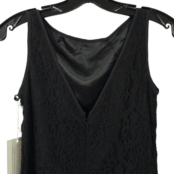 Gather & Gown Sheath Dress Women Size 0 Sleeveless Black Floral Lace Overlay NEW - Picture 12 of 13